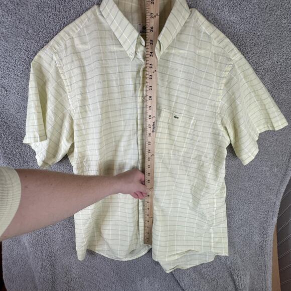 Lacoste Shirt Mens 45 Yellow Plaid Button Down Short Sleeve Alligator Logo - Picture 8 of 11